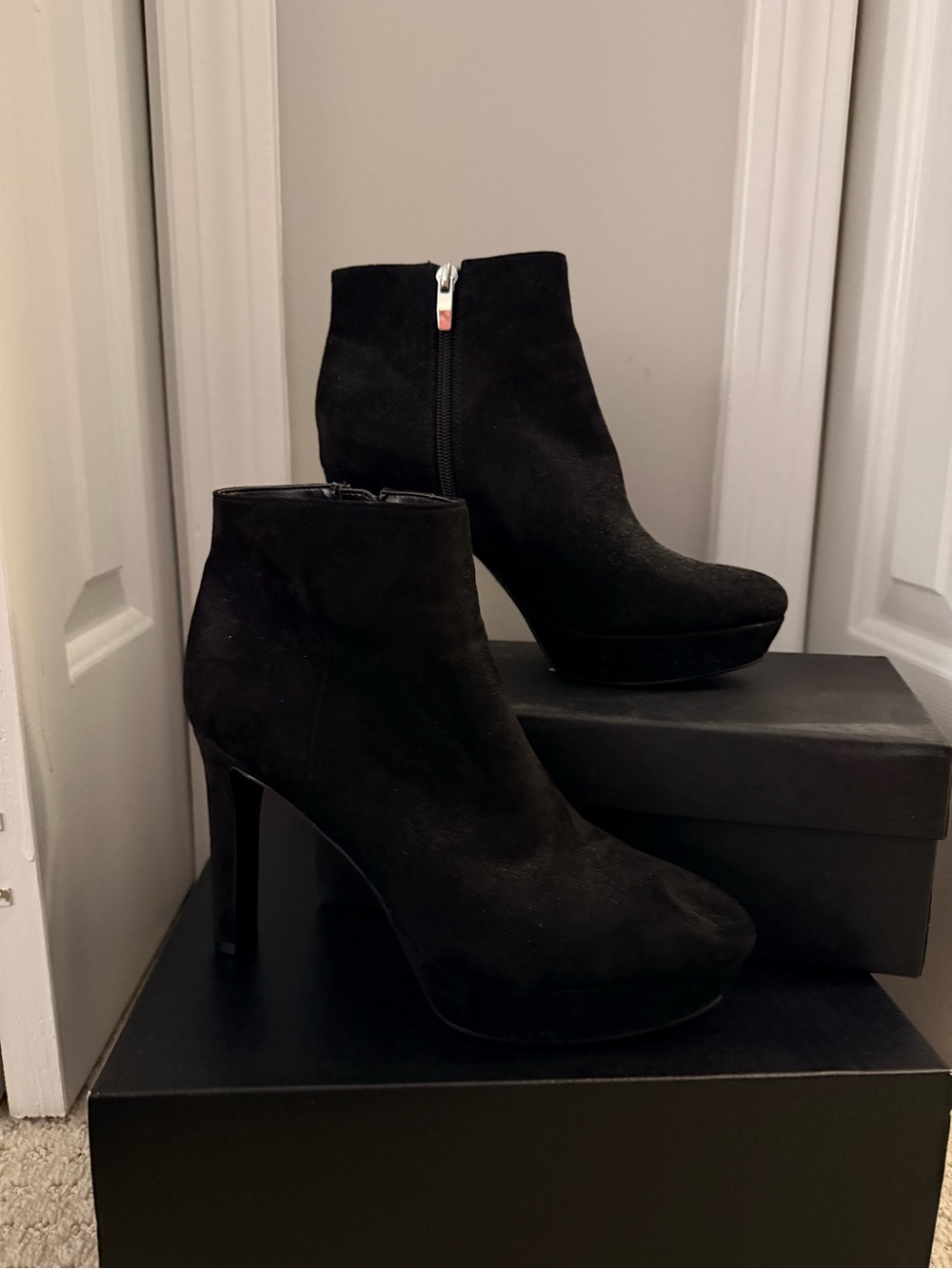 Nine West Black Suede High Heel Ankle Booties